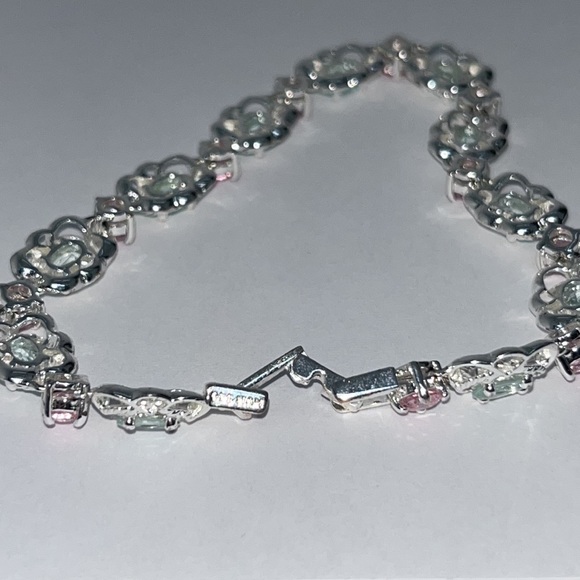 New! Sterling Silver & Blue & Pink Gemstone Bracelet - Picture 4 of 5